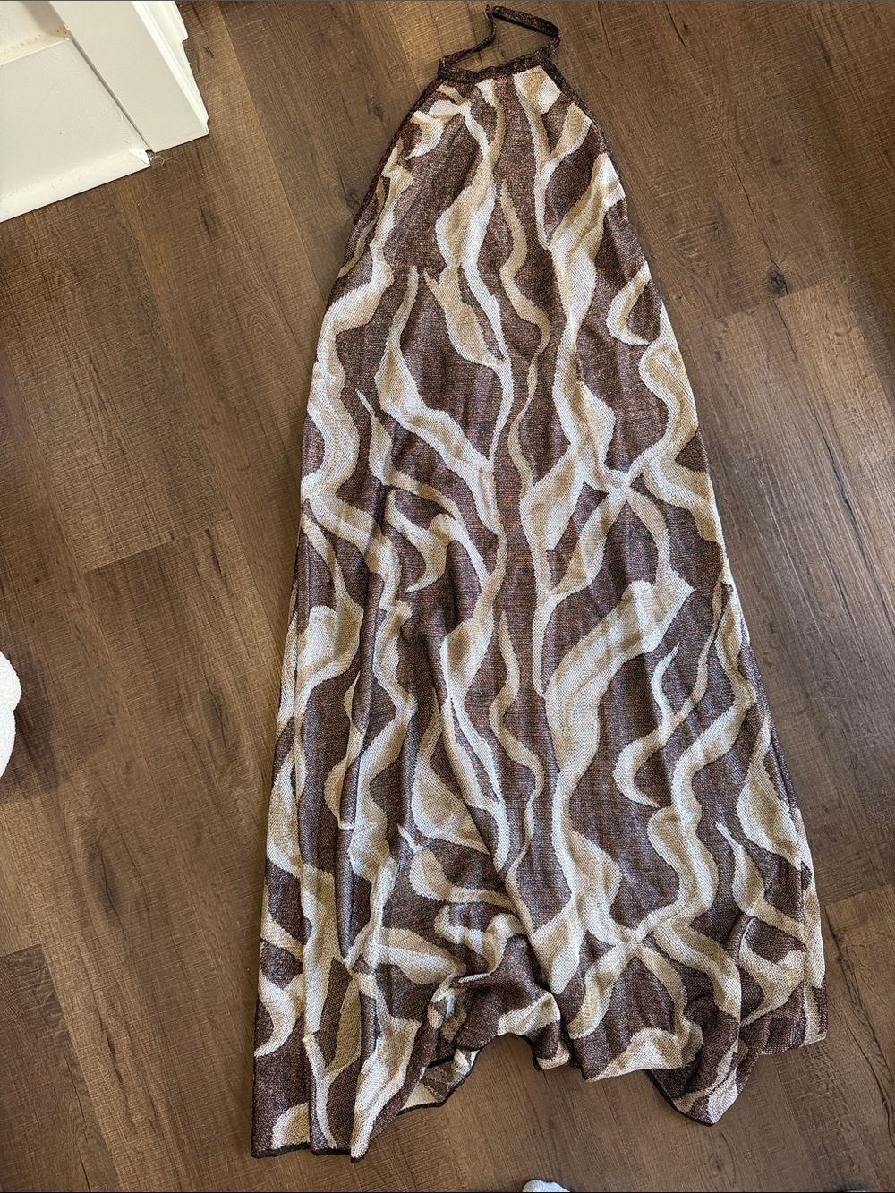 Wavy Print Halter Maxi Skirt - Brown & Cream